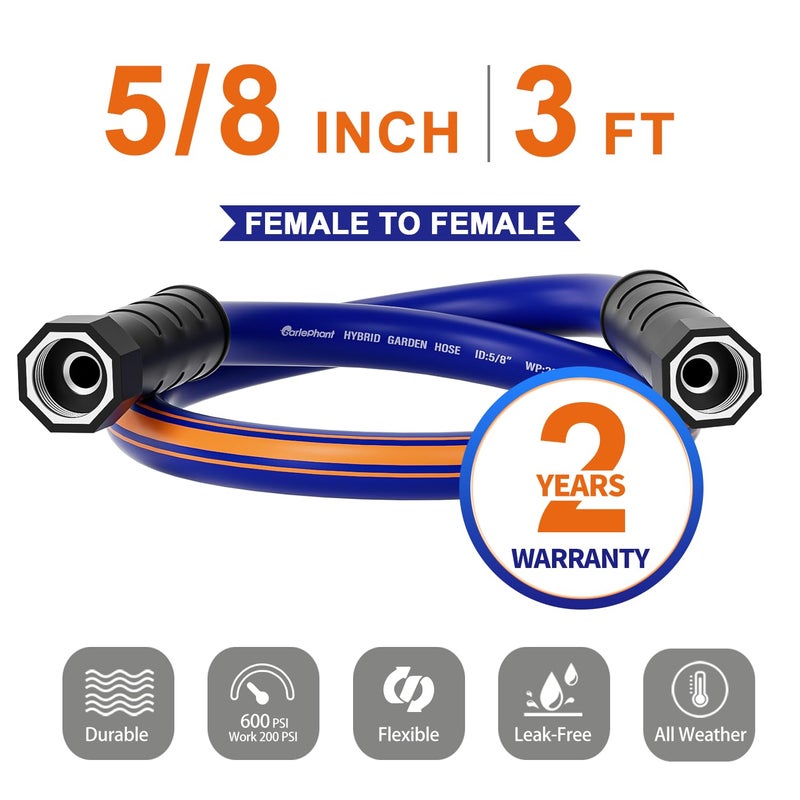 Garlephant garden leader hose 3 ft x 5/8""  short garden hose  Hose Reel Leader Hose  short water hose with Swivel Handle  Flexible  Sturdy  Lightweight  Female to Female Fittings  Ideal for Hose Reel - Image 2
